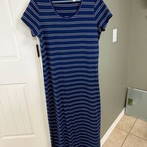 Isaac Mizrahi Navy and White Striped Maxi Dress